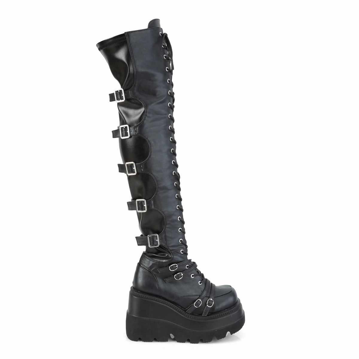 SHAKER-350 DemoniaCult Black Vegan Leather Sexy Women's Over-the-Knee Boots (Alternative Footwear) A&m Adidas Shoes