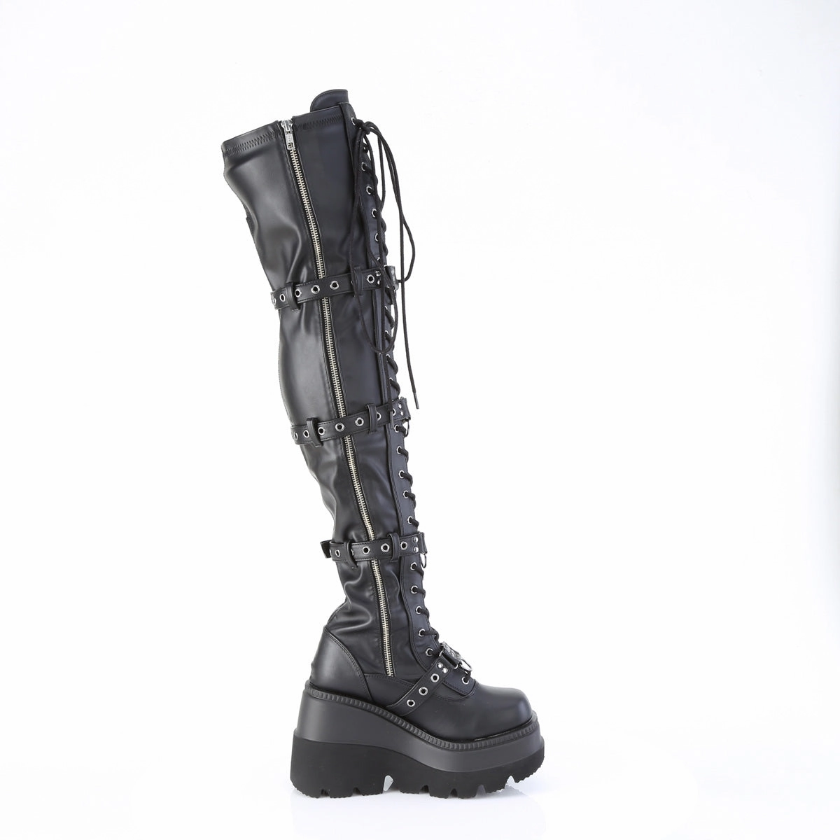 SHAKER-420 DemoniaCult Black Stretch Vegan Leather Sexy Women's Over-the-Knee Boots (Alternative Footwear) Adidas Shoes With Discount