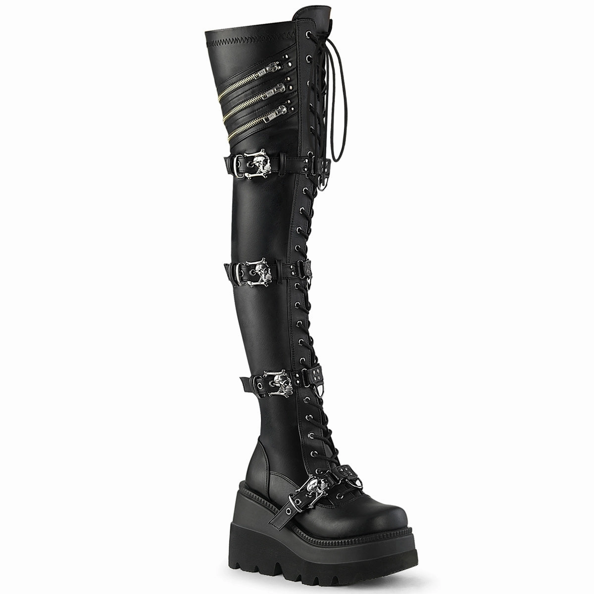 SHAKER-420 DemoniaCult Black Stretch Vegan Leather Sexy Women's Over-the-Knee Boots (Alternative Footwear) Sale Adidas Golf Shoes