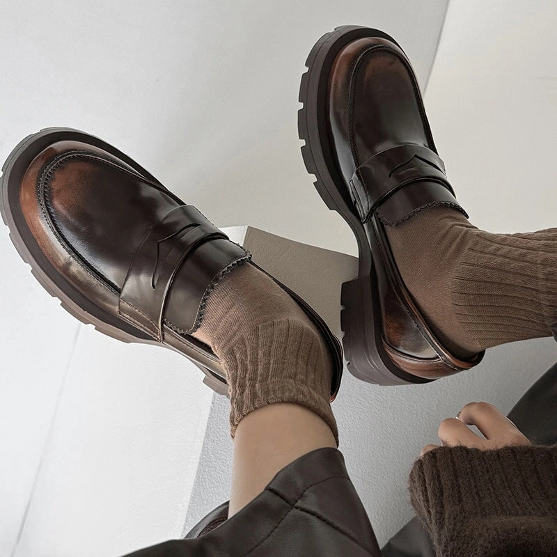 Alohas Loafers Womens leather Penny Loafers Retro Brush off 45mm Platform in Black/Brown