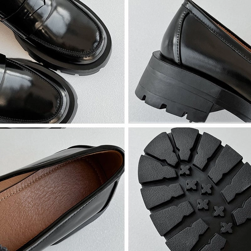 Best Casual Loafers Womens leather Penny Loafers Retro Brush off 45mm Platform in Black/Brown