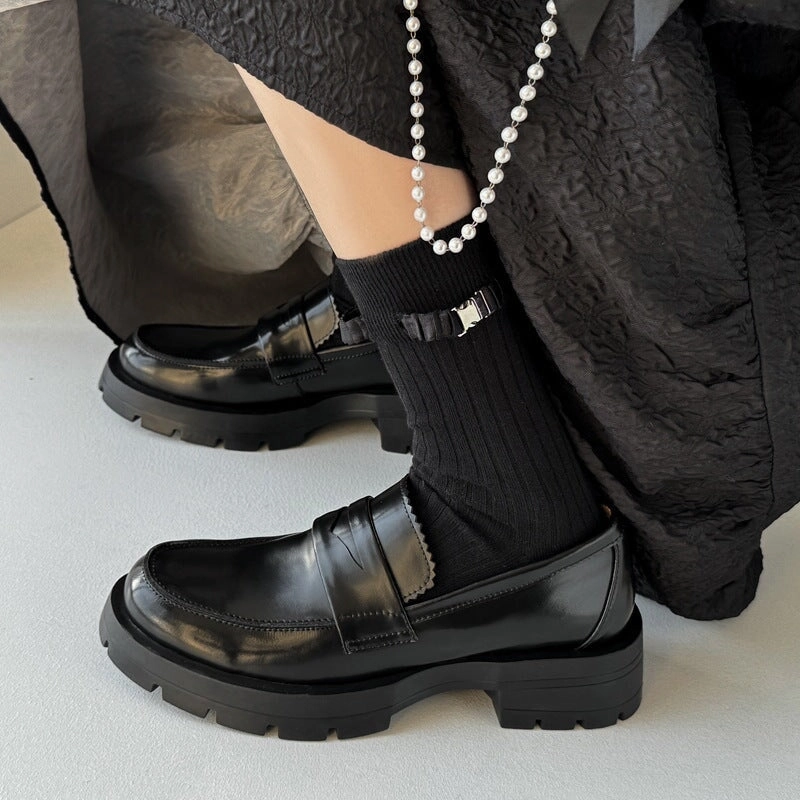 Womens leather Penny Loafers Retro Brush off 45mm Platform in Black/Brown Loafers Vs Drivers