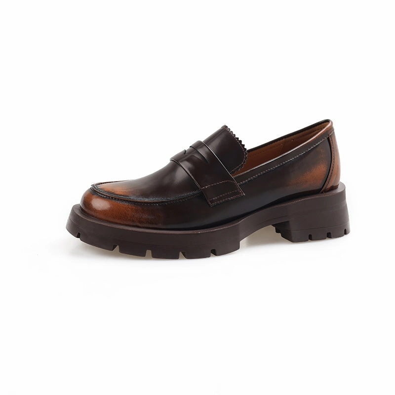 Most Comfortable Dress Loafers Womens leather Penny Loafers Retro Brush off 45mm Platform in Black/Brown