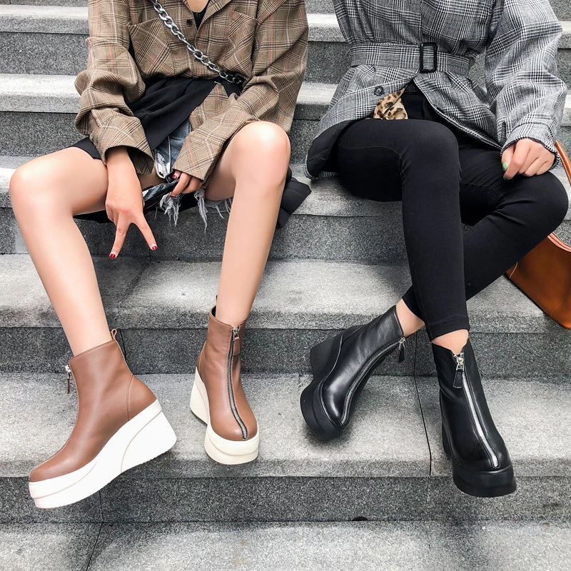 Short Boots Leather All-match Wedge Heel | Brodtica.com Best Hiking Boots Nepal