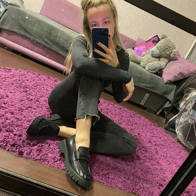 Original RIZABINA 2022 Ins Women Flats Shoes Real Leather Loafers Fashion Platform Casual Shoes Woman Office Lady Footwear Size 34-43 Loafers With High Heel