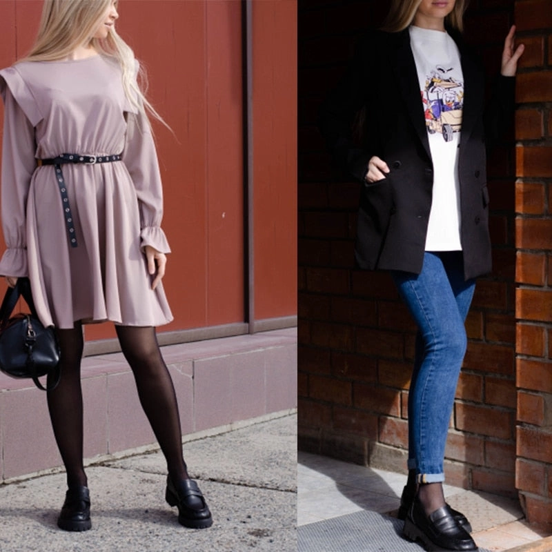 Original RIZABINA 2022 Ins Women Flats Shoes Real Leather Loafers Fashion Platform Casual Shoes Woman Office Lady Footwear Size 34-43 Block Heeled Loafers