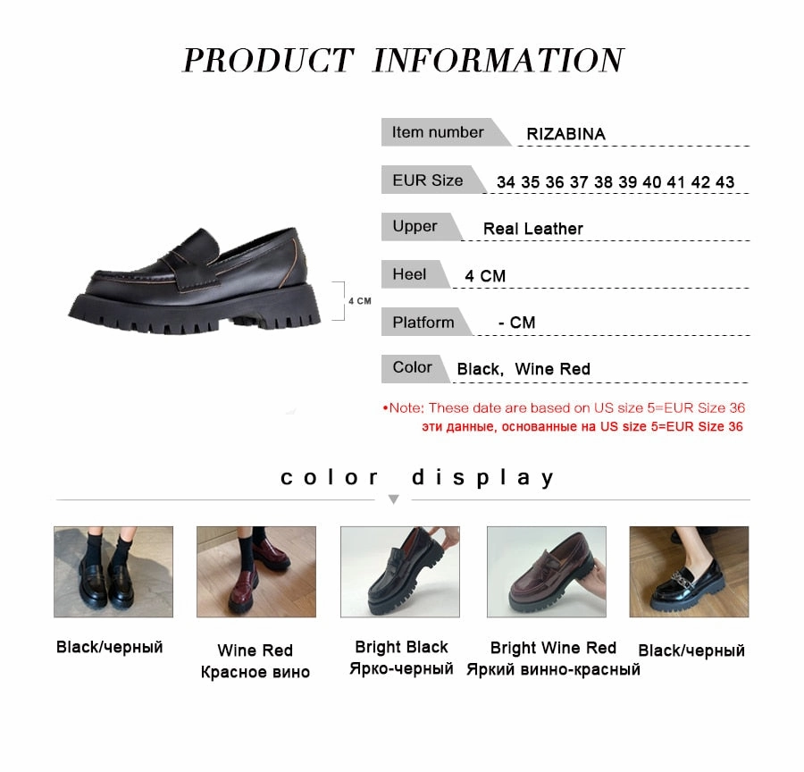 Original RIZABINA 2022 Ins Women Flats Shoes Real Leather Loafers Fashion Platform Casual Shoes Woman Office Lady Footwear Size 34-43 Chunky Platform Loafers