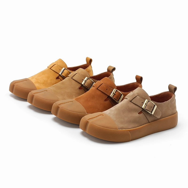 Mori Girl Shoes Leather Women T Strap Low Cutter Loafers in Yellow/Brown/Khaki/Cameo Brown High Top Loafers