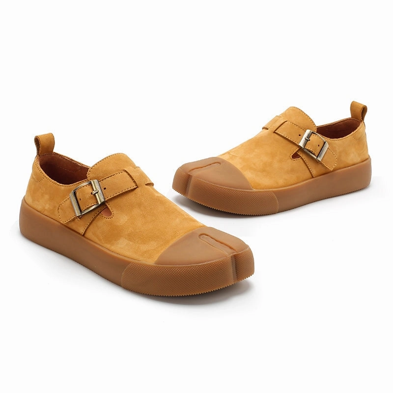 Mori Girl Shoes Leather Women T Strap Low Cutter Loafers in Yellow/Brown/Khaki/Cameo Brown Emma Chamberlain Loafers