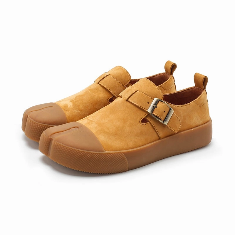 Mori Girl Shoes Leather Women T Strap Low Cutter Loafers in Yellow/Brown/Khaki/Cameo Brown Modern Classics Penny Loafers