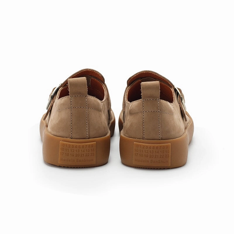 Mori Girl Shoes Leather Women T Strap Low Cutter Loafers in Yellow/Brown/Khaki/Cameo Brown Pathy Leather Loafers