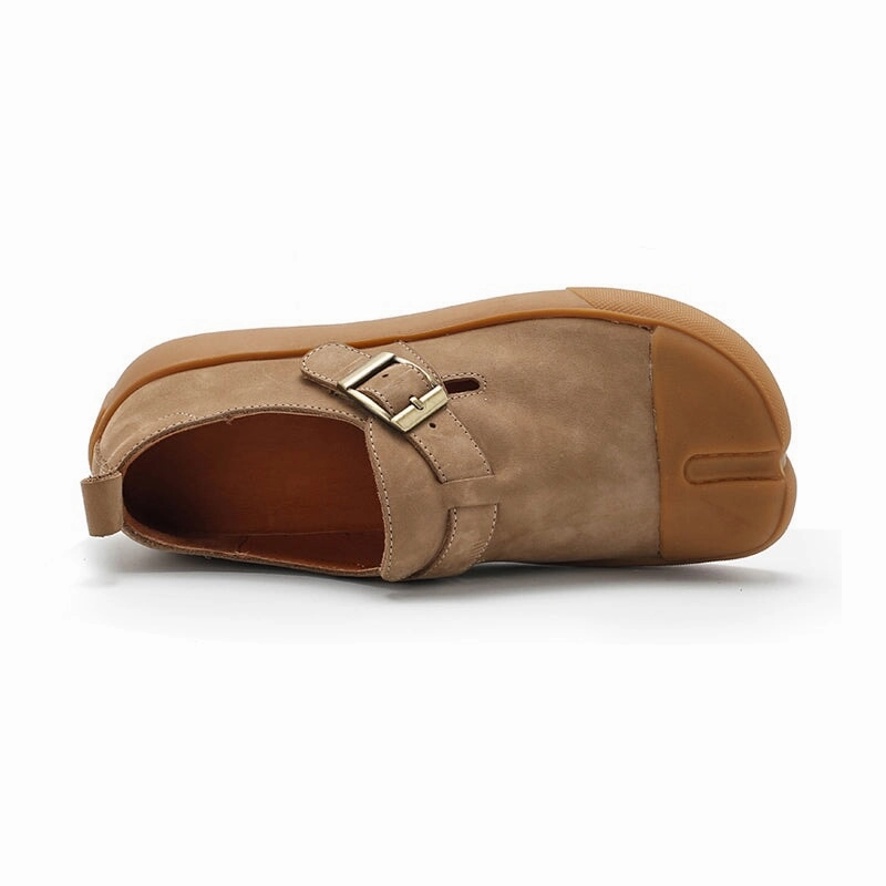 Stacy Loafers Mori Girl Shoes Leather Women T Strap Low Cutter Loafers in Yellow/Brown/Khaki/Cameo Brown