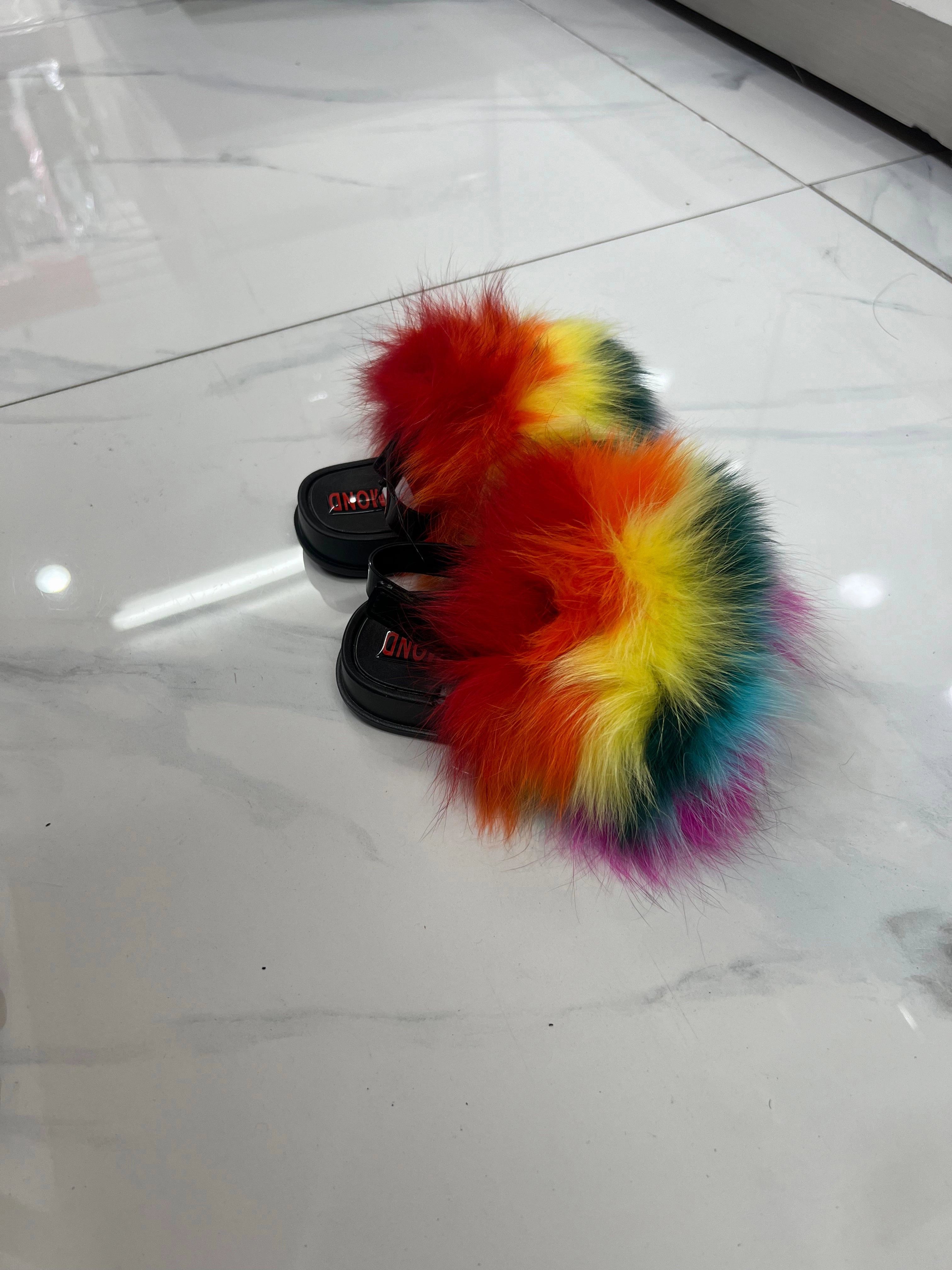 Slippers With Back Toddler faux fur slides rainbow
