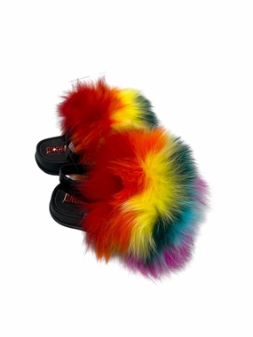 Good Slippers Toddler faux fur slides rainbow