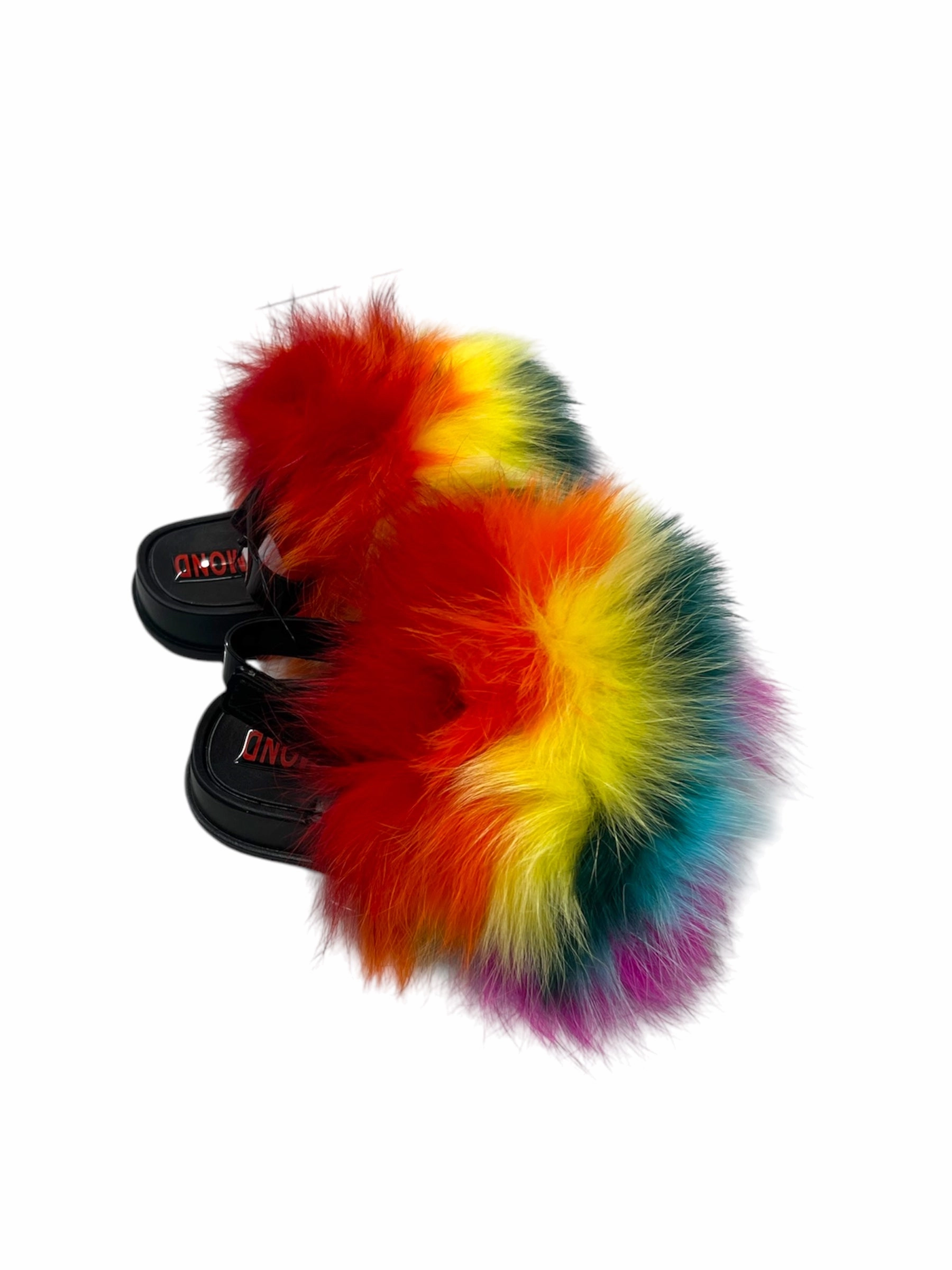 Toddler faux fur slides rainbow Mole Slippers