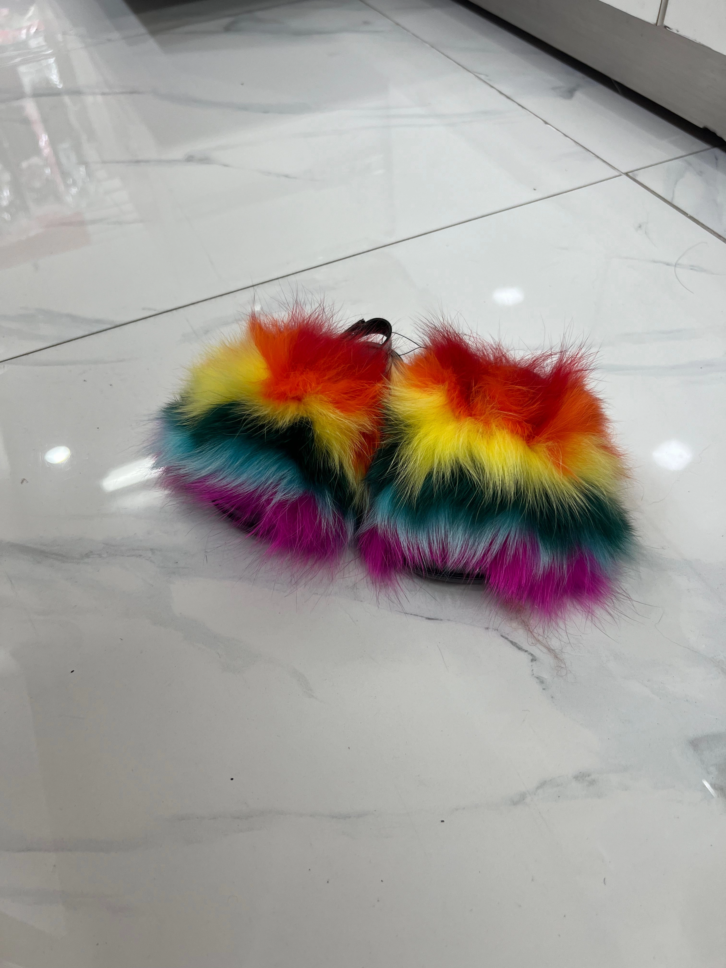 Best Support Slippers Toddler faux fur slides rainbow