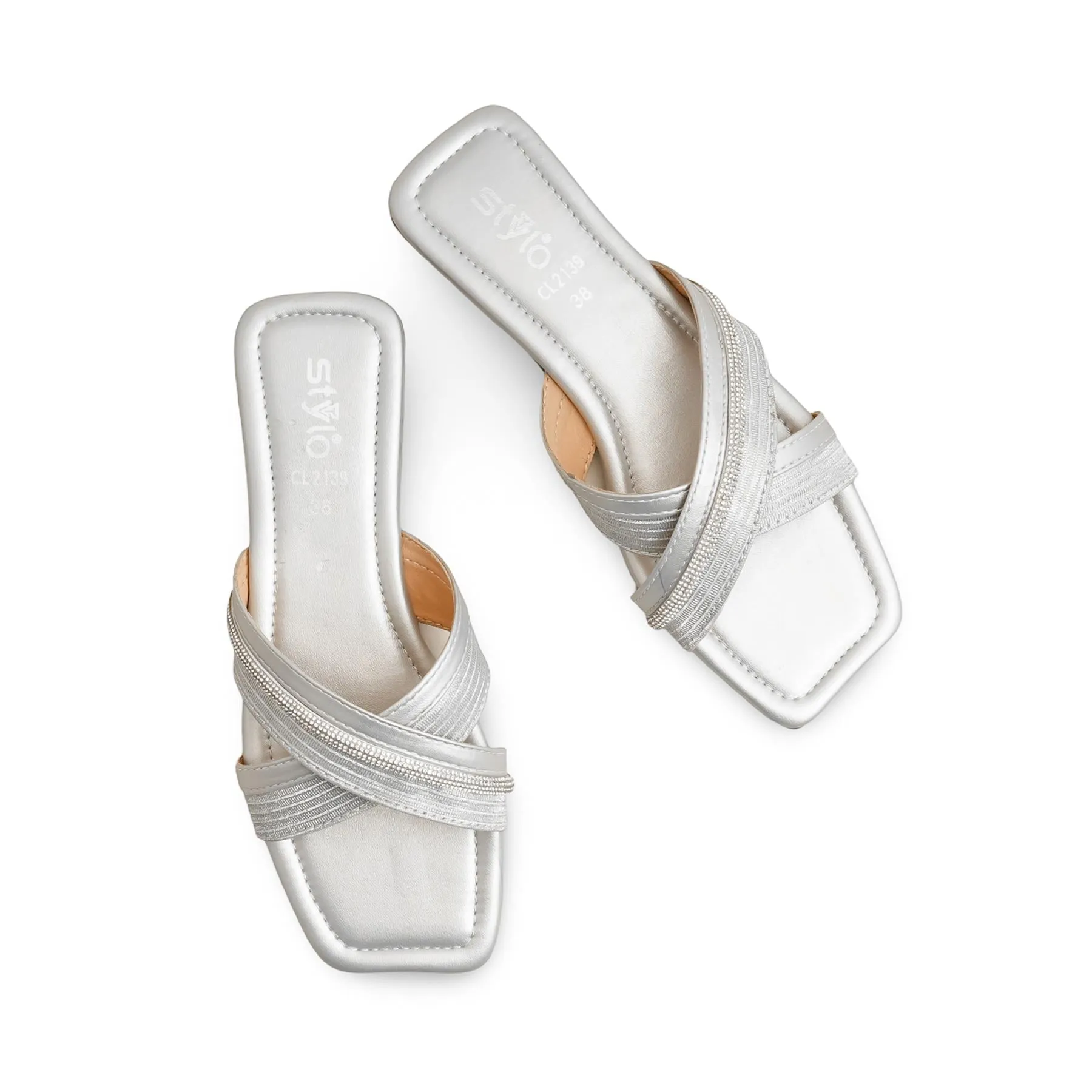 Leather Moccasin Slippers Silver Casual Women Slipper CL2139