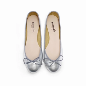 Dark Brown Dress Shoe Silver metallic leather ballet flats