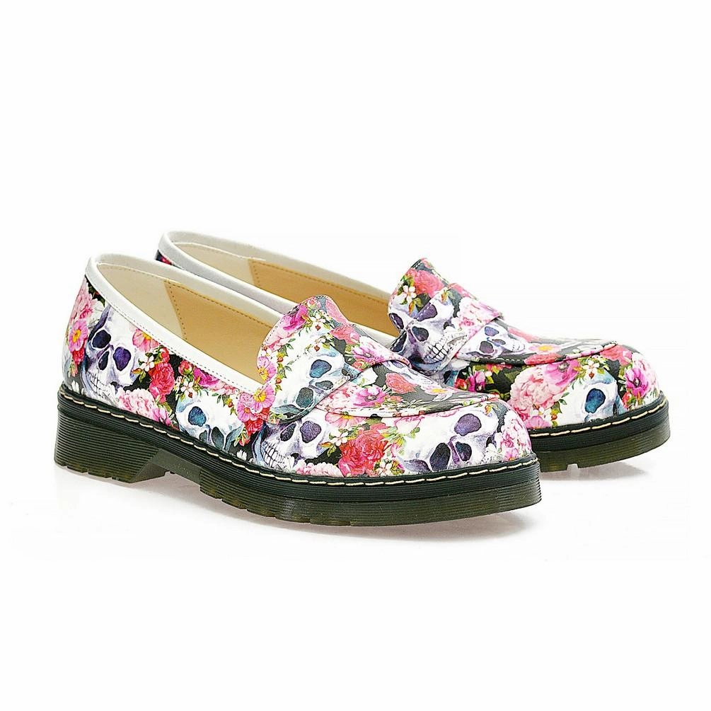 Skull and Flowers Oxford Shoes NMOX101 Stretchable