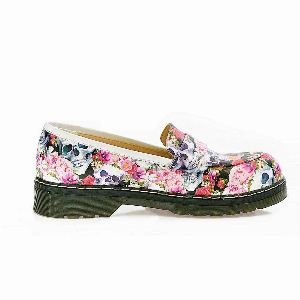 Skull and Flowers Oxford Shoes NMOX101 Peace Step Soft Interior