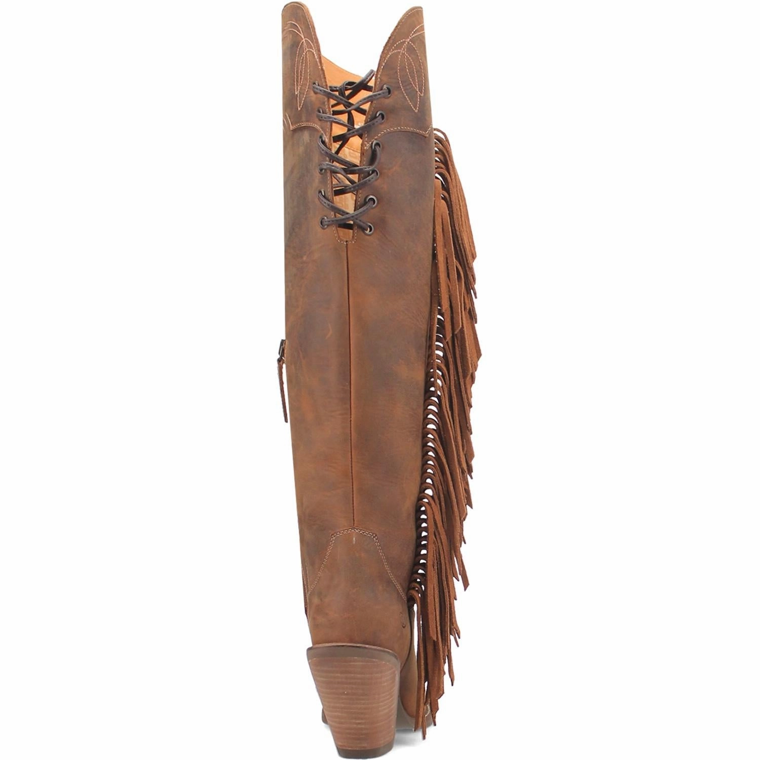 Sky High Brown Leather Fringe Knee High Boots (DS) Adidas The Shoe