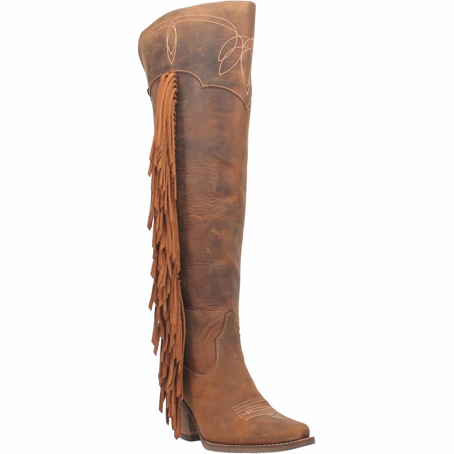 Adidas 4wd Shoes Sky High Brown Leather Fringe Knee High Boots (DS)