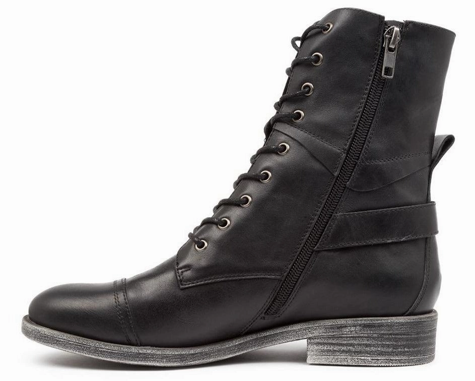Adidas Shoes Bike Django and Juliette Mekhi Leather Military Lace-up Boot - Black