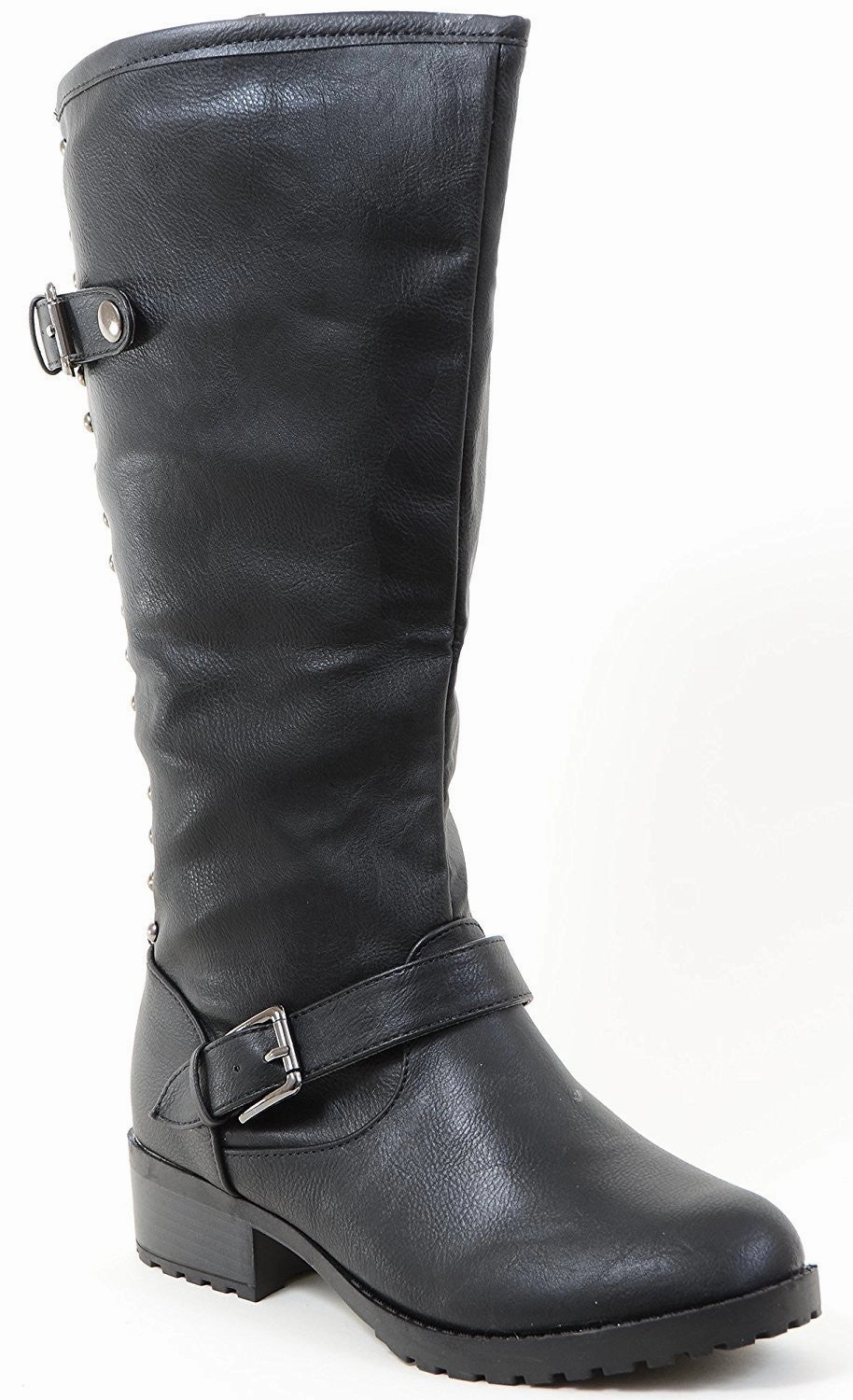 4everfunky Studded Buckle Riding Knee Vegan Leather Women's Boot Tabitha Rain Boot
