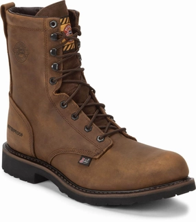 Justin Men's 8" Drywall Brown Round Steel Toe Work Boot Diesel Mechanic Work Boots