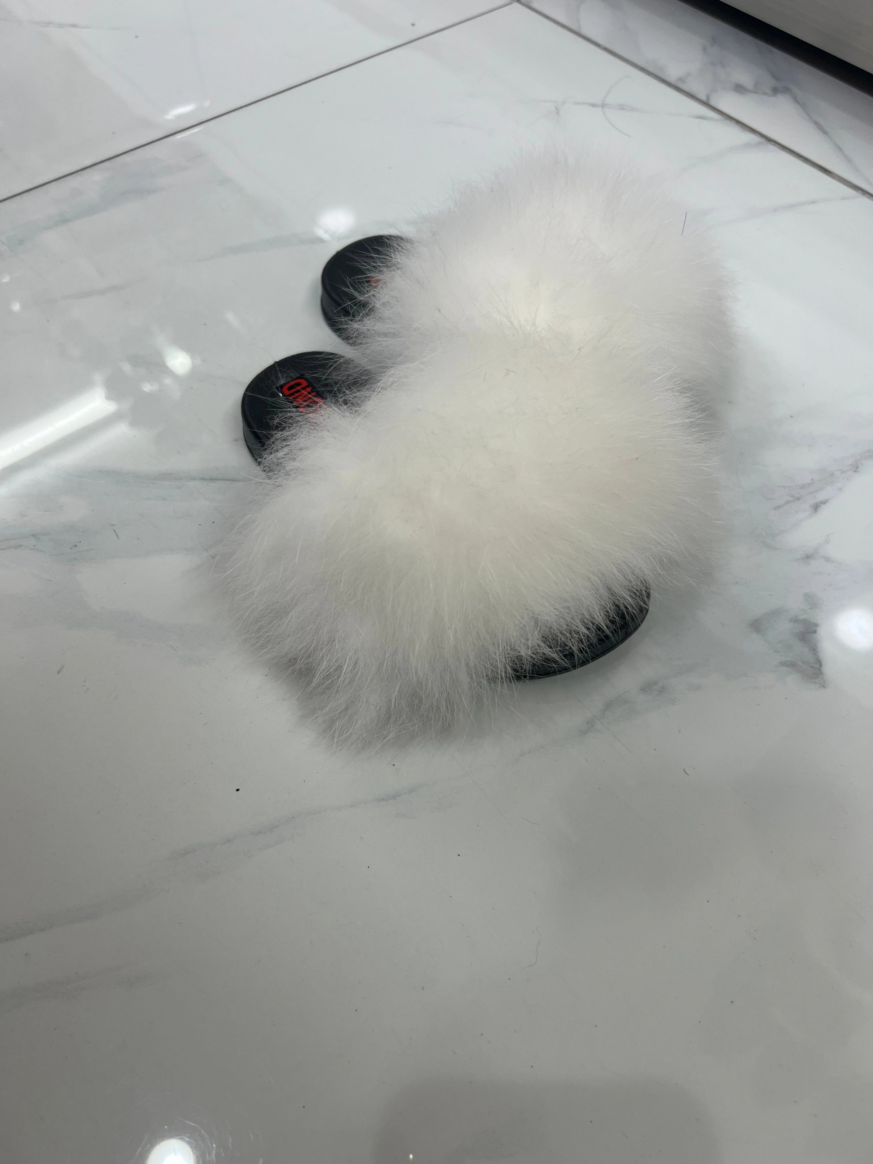 Kids faux fur slides white Rider Slippers