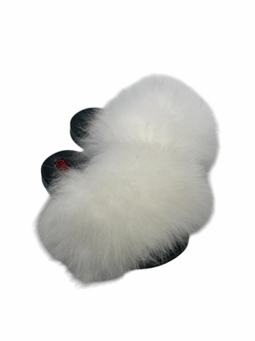 Kids faux fur slides white Slippers With Back