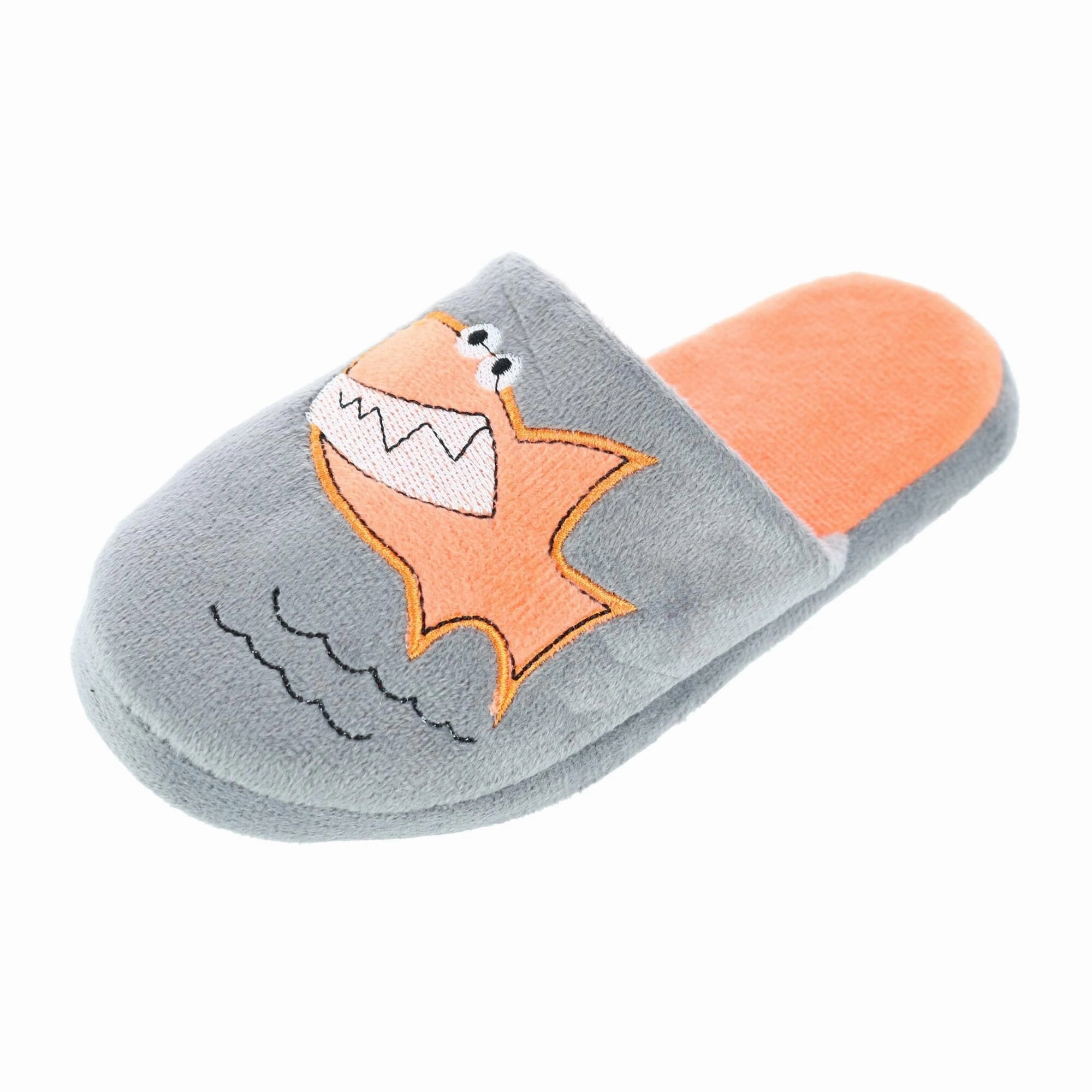 CTM Boy's Slide House Slippers with Shark Detail Whiteface Slides