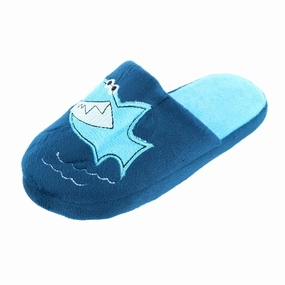 CTM Boy's Slide House Slippers with Shark Detail Black Slippers