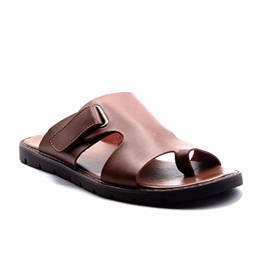 Men's 69213 Leather Slip On Peasant Toe Loop Roman Flip Flop Dress Sandals Sandals Vs Slides