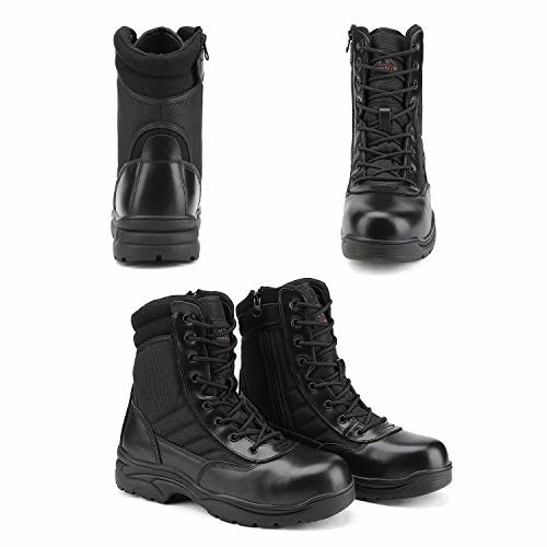 NORTIV 8 Steel Toe Boots for Men Safety Industrial & Construction Military Work Boots Slip Resistant ASTM F2413-18 Black Size 7 M US Trooper-Steel Most Comfortable Work Boots Steel Toe