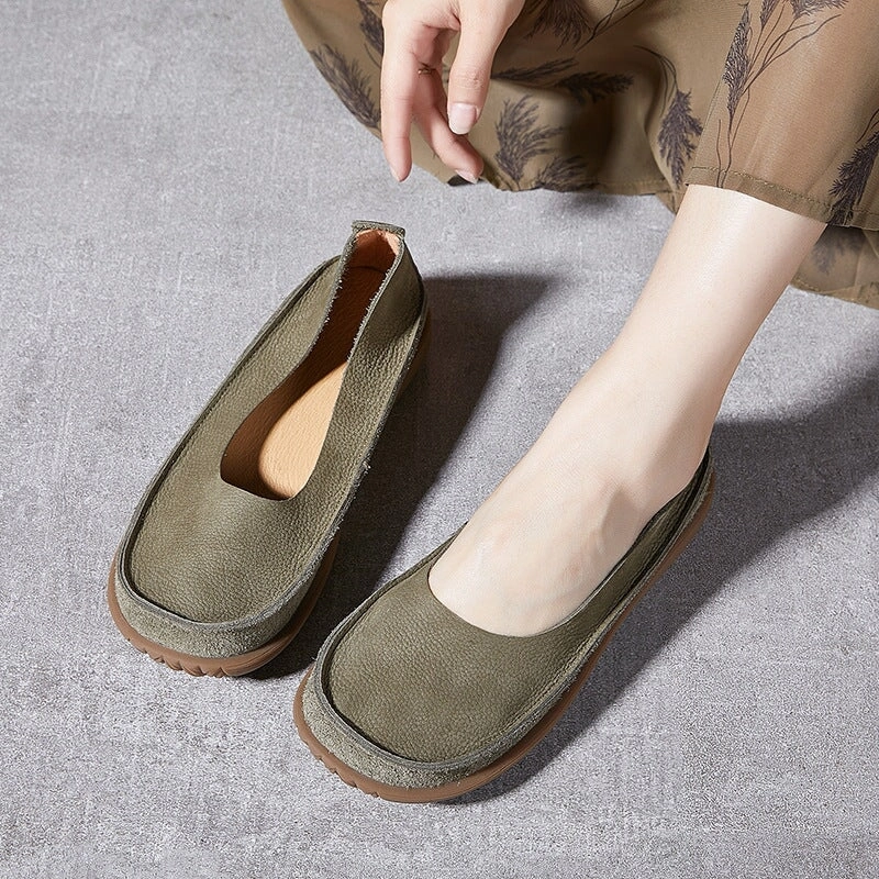 Soft Leather loafers Breathable Slip Ons Handmade in Green/Coffee/Khaki Loafers With Thick Soles