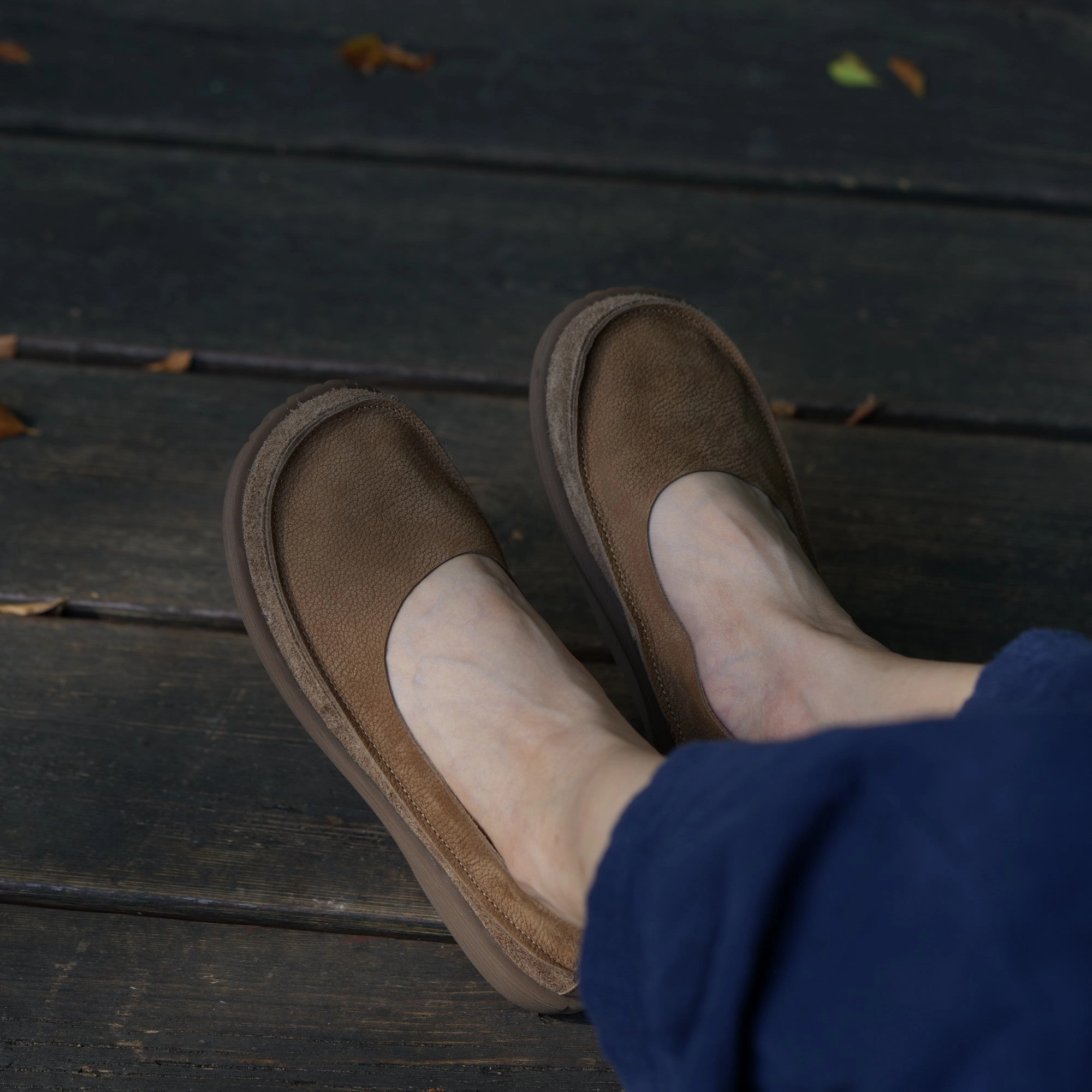 Soft Leather loafers Breathable Slip Ons Handmade in Green/Coffee/Khaki Comfort Platform Loafers