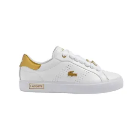 Grab Now LACOSTE 7-45SFA0034216 POWERCOURT 2.0 WMN'S (Medium) White/Gold Leather & Synthetic Lifestyle Shoes