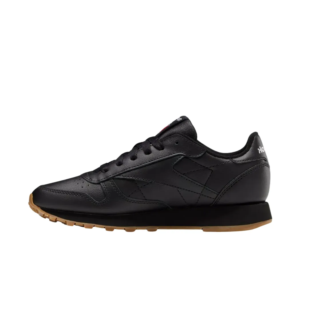 REEBOK 100010469 (GZ6093) CL LTHR Jr's (Medium) Black/Black Leather Lifestyle Shoes Smooth Walk