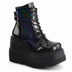 SHAKER-52 DemoniaCult Black Hologram Sexy Women's Ankle Boots (Alternative Footwear) New Adidas Running Shoes 2025