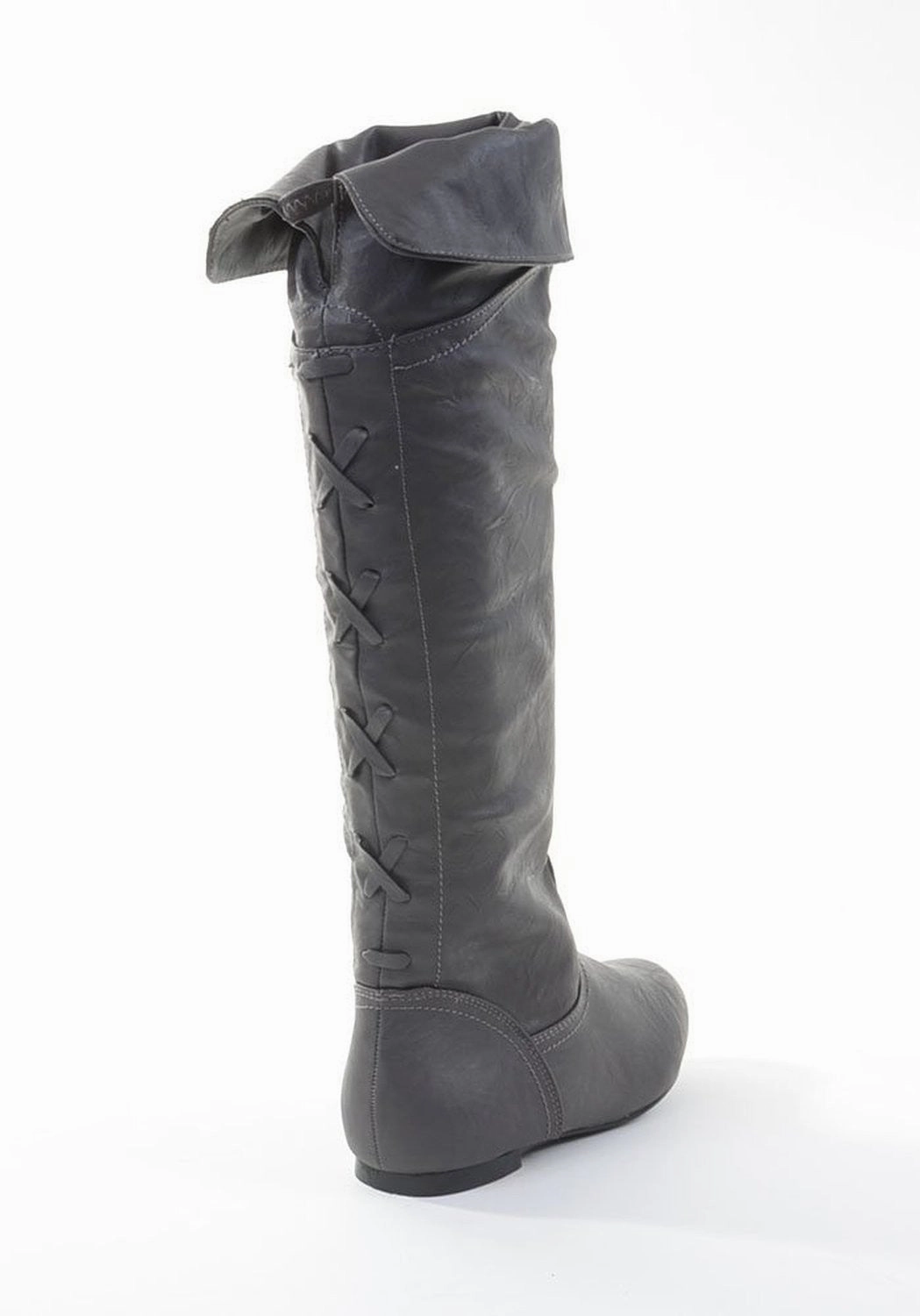 Black Pirate Over the Knee Riding Vegan Leather Boots Womens Wellington Boots Rain