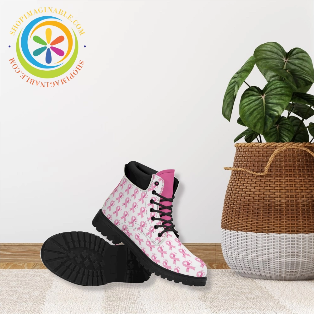 Pink Cancer Awareness Ladies Boots No Heel Work Boots