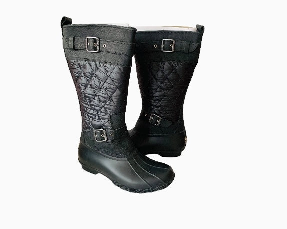 Sperry Saltwater Quilted Tall Nylon Rubber Duck Black Womens Boots Size 9 Design Your Own Adidas Shoes