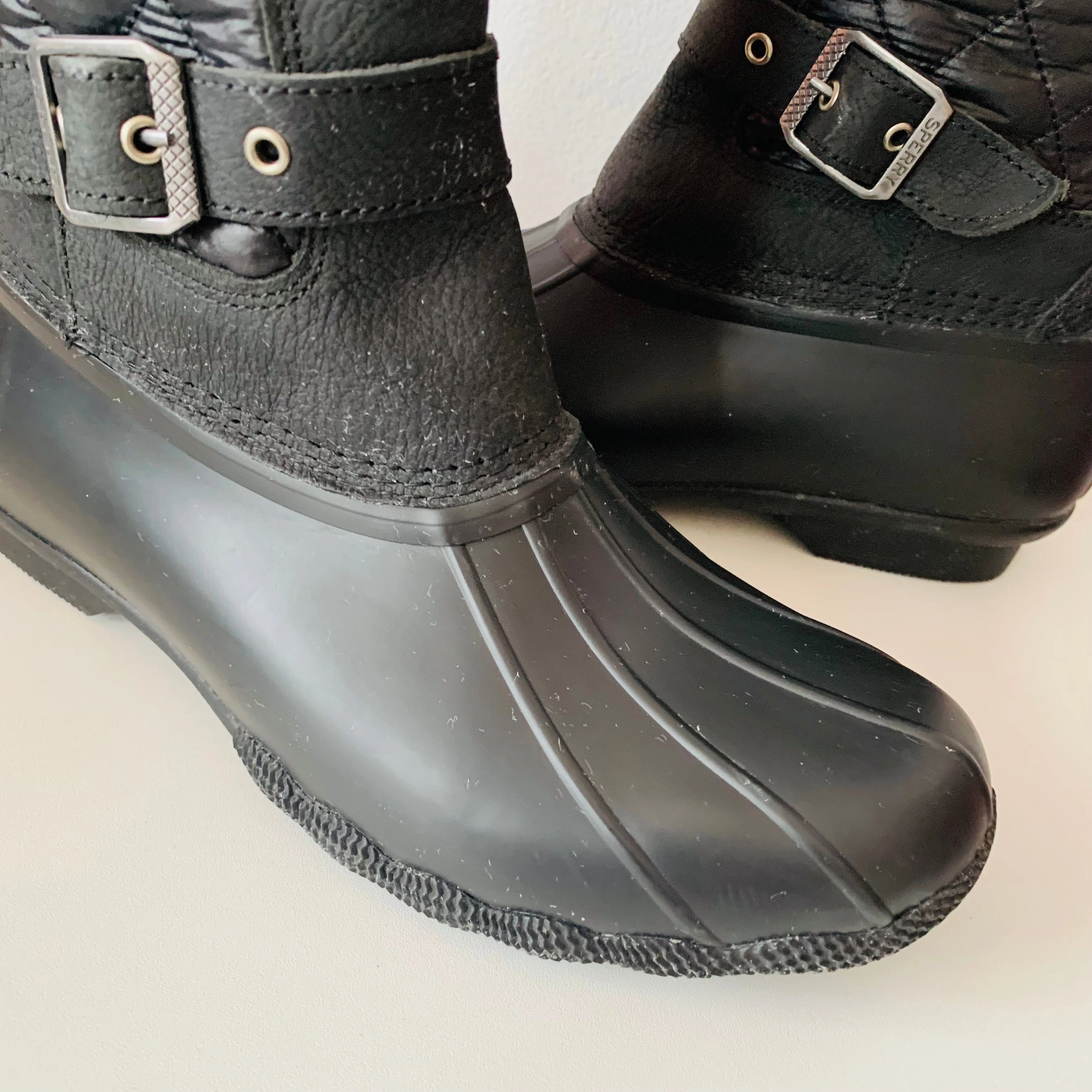 Sperry Saltwater Quilted Tall Nylon Rubber Duck Black Womens Boots Size 9 Adidas Cycle Shoes