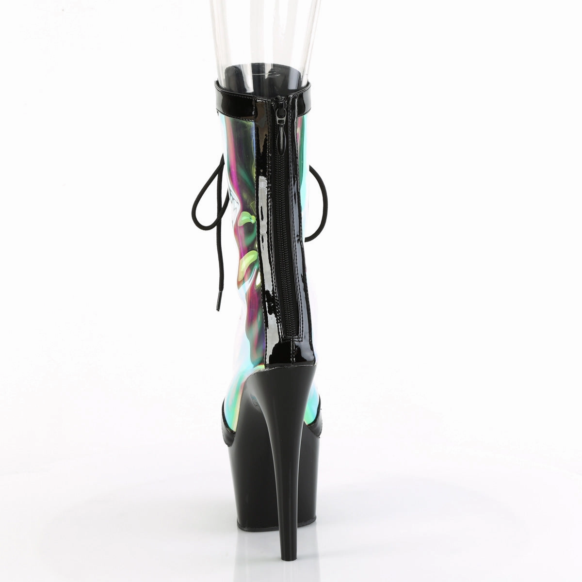 Non Slip Shoes Adidas ADORE-1047 Pleaser Sexy Black Holographic Design Lace Up Boots