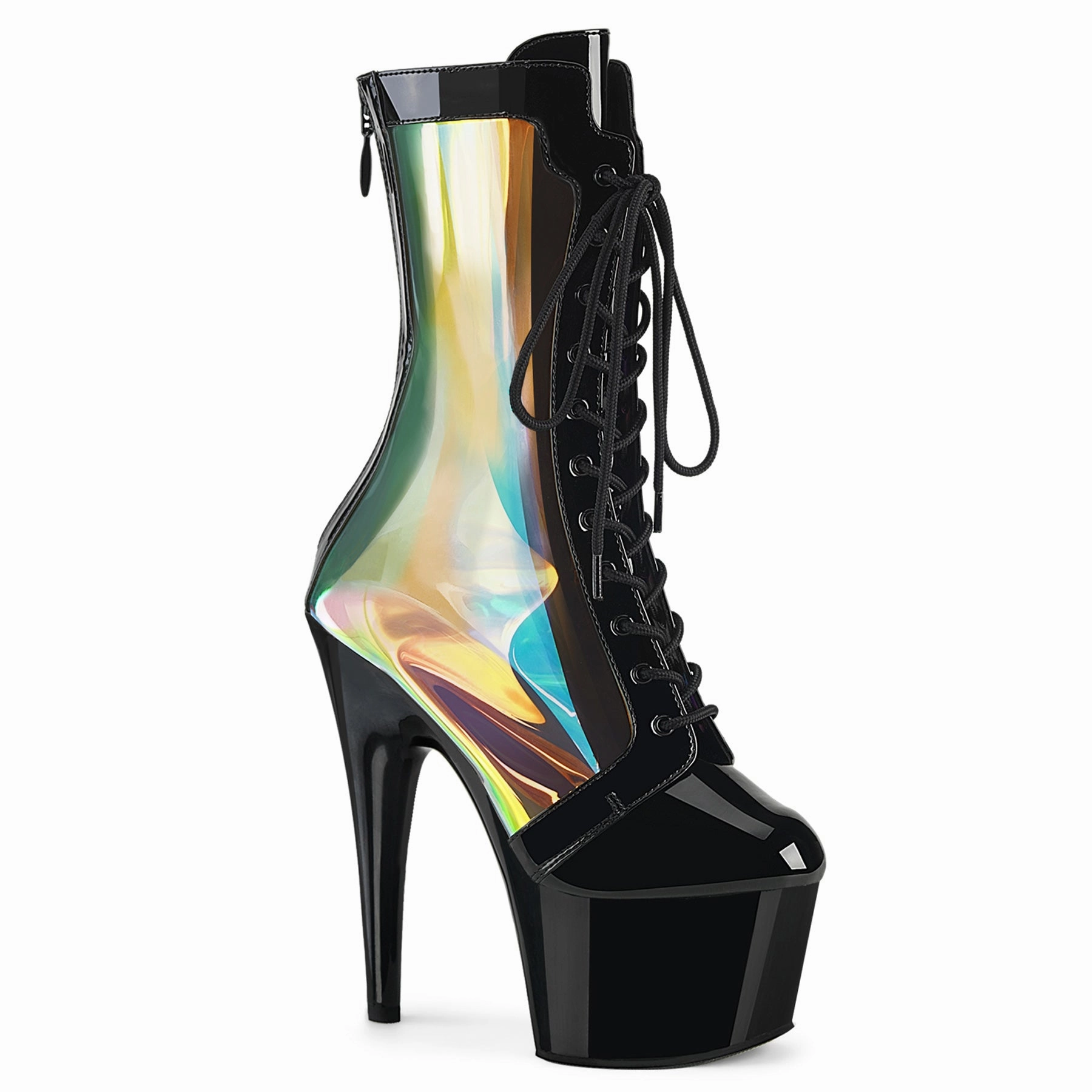 ADORE-1047 Pleaser Sexy Black Holographic Design Lace Up Boots Adidas Tracy Mcgrady Shoes