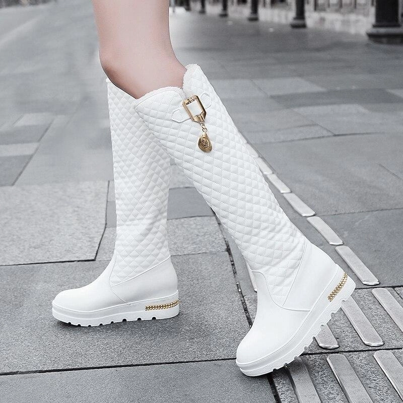 Knee High Genuine Leather Boot Shoes With Square Heels Sophie Cunningham Adidas Shoes