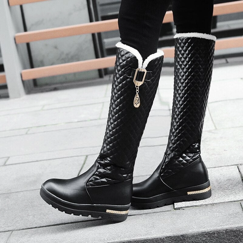 Knee High Genuine Leather Boot Shoes With Square Heels Adidas Oztral Shoes