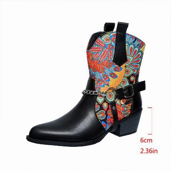 Adidas 4wd Shoes Women's Flower Applique Colorblock Metallic Chain Western Cowboy Boots 83374676C