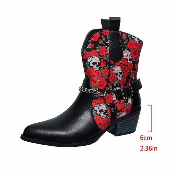 Women's Flower Applique Colorblock Metallic Chain Western Cowboy Boots 83374676C Daily 4.0 Shoes Adidas